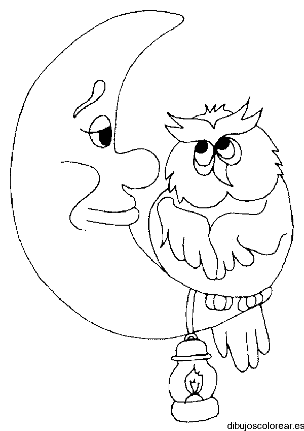 Buho en la luna para colorear