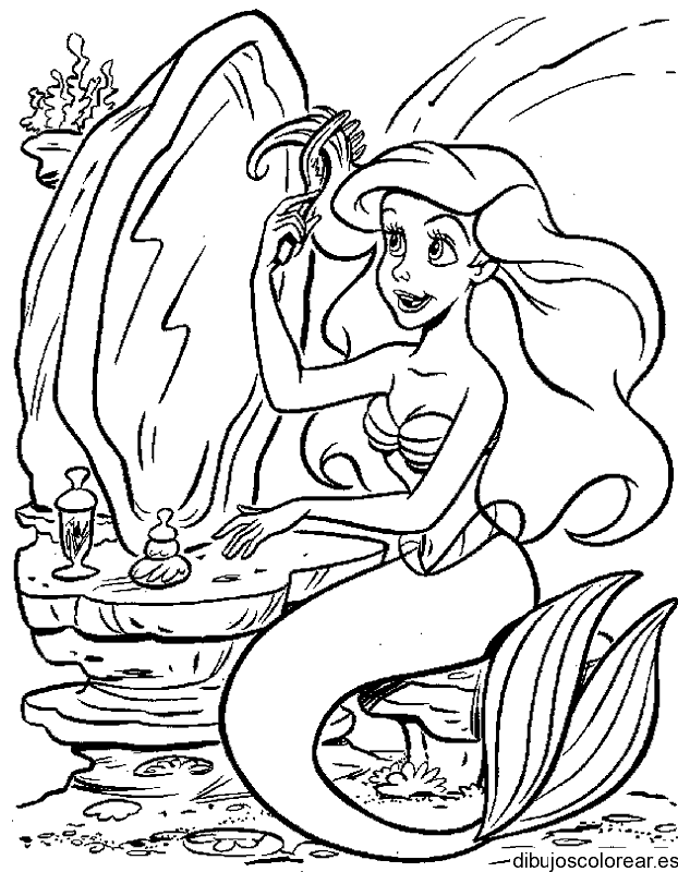 Dibujo de Ariel ante el espejo para colorear