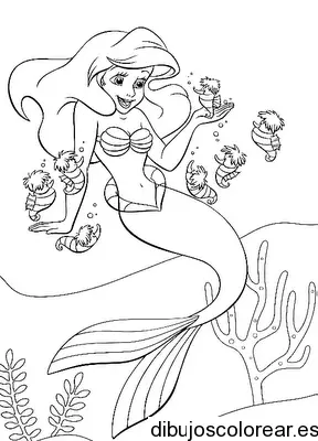 Dibujo de Ariel con caballitos de mar para colorear