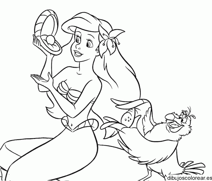 Dibujo de Ariel en el espejo para colorear