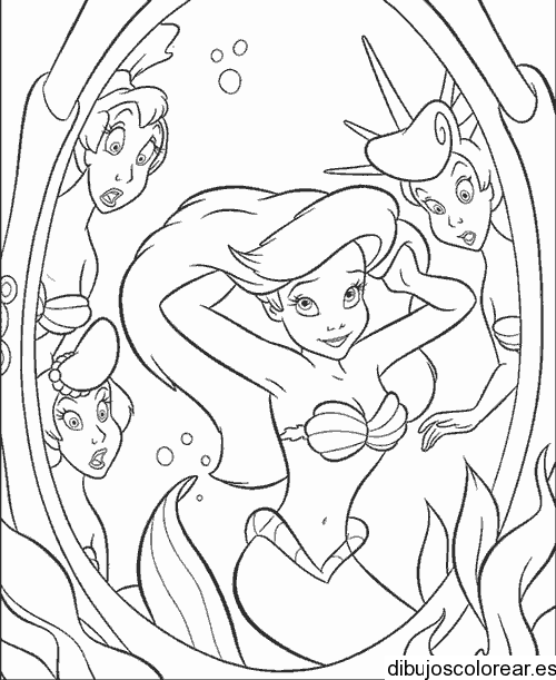 Dibujo de Ariel frente al espejo para colorear