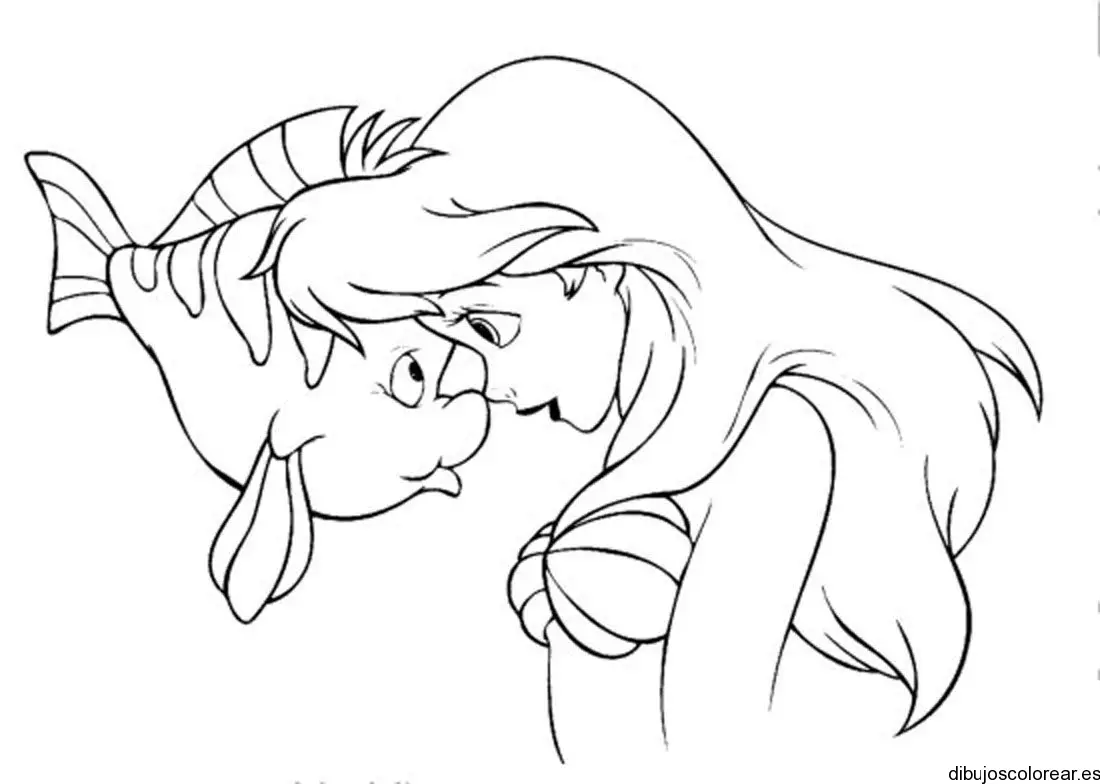 Dibujo de Ariel jugando con un pececito para colorear