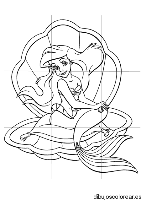 Dibujo de Ariel junto a un ostra para colorear