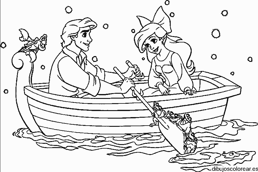 Dibujo de Ariel paseando en bote para colorear