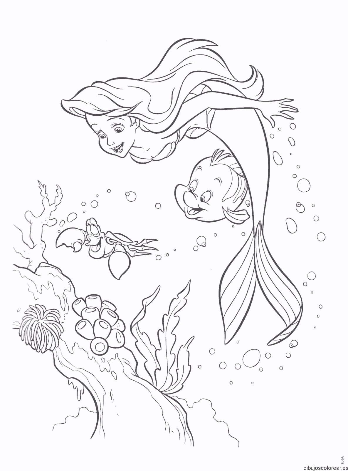 Dibujo de Ariel y Flounder para colorear