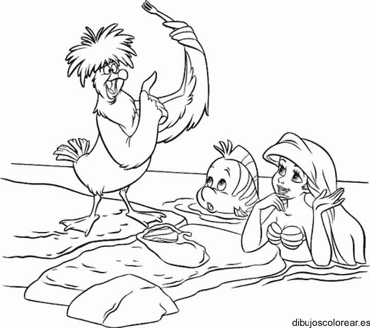 Dibujo de Ariel y un pez para colorear