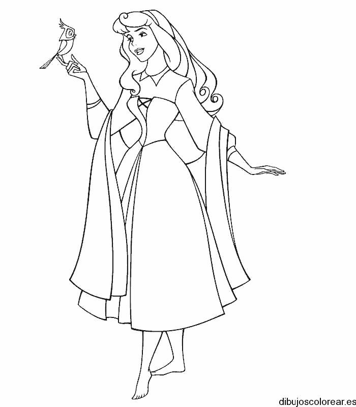 Dibujo de Aurora con un pájaro para colorear