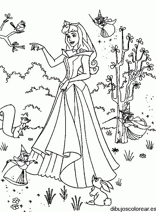 Dibujo de Aurora y el hada madrina para colorear