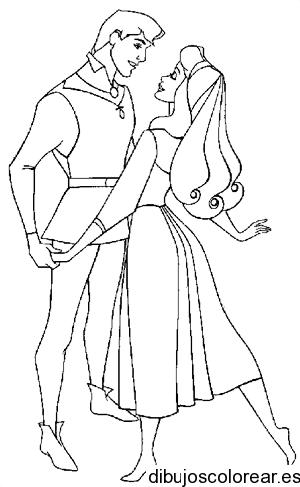 Dibujo de Aurora y el principe charlando para colorear