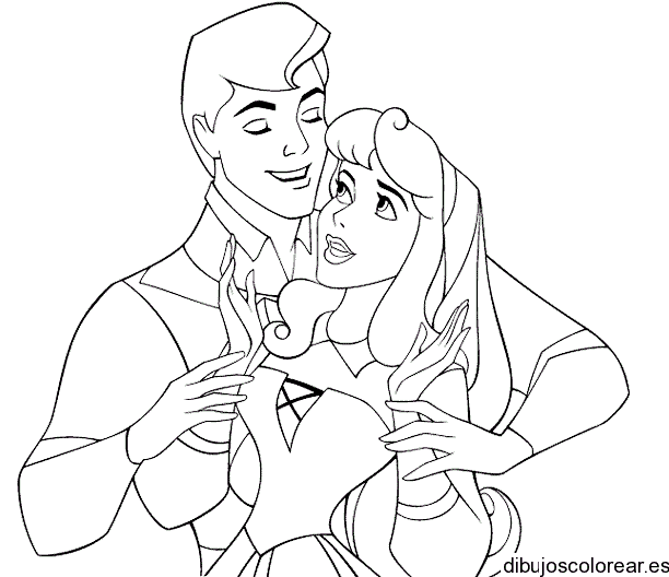 Dibujo de Aurora y su príncipe para colorear