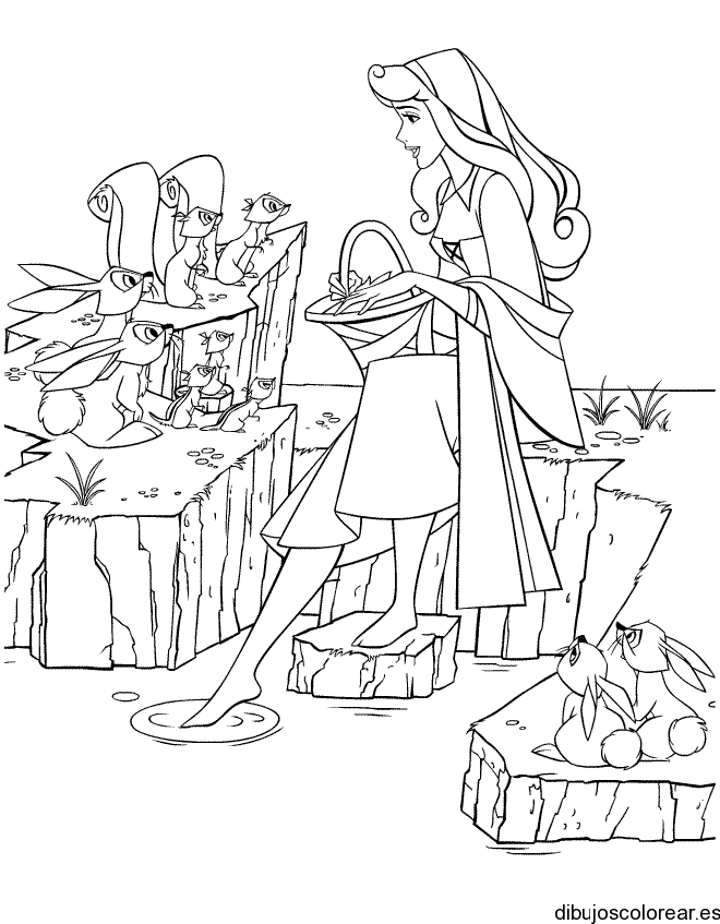 Dibujo de Aurora y tres ardillas para colorear