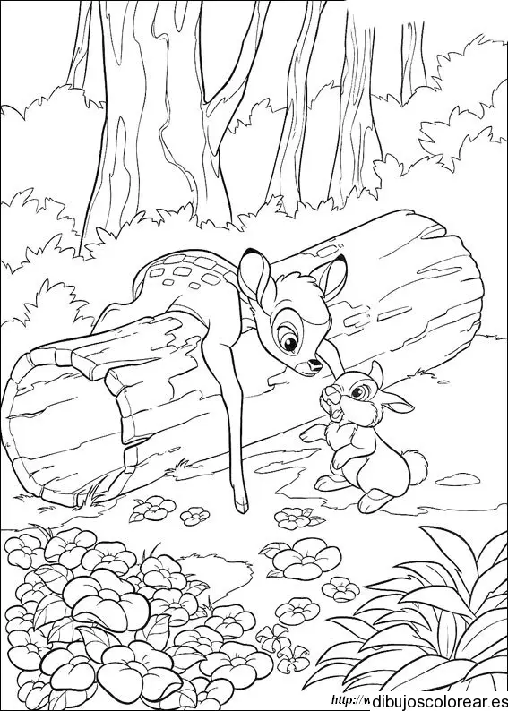 Dibujo de Bambi y un conejito para colorear