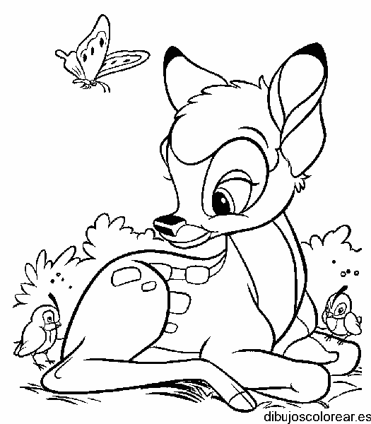 Dibujo de Bambi y una mariposa para colorear