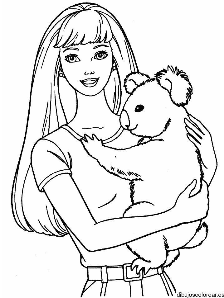 Dibujo de Barbie con un oso koala para colorear
