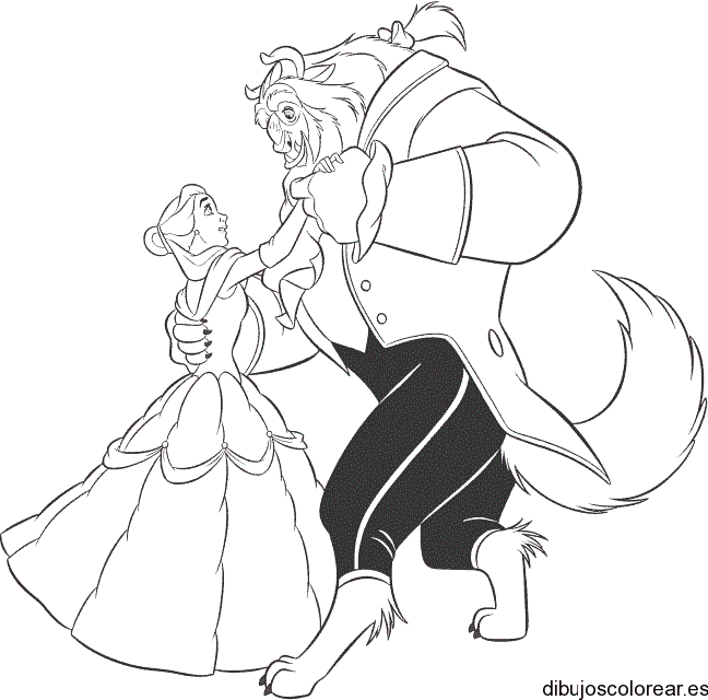 Dibujo de Bella y Bestia en el baile para colorear