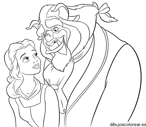 Dibujo de Bella y Bestia mirándose para colorear