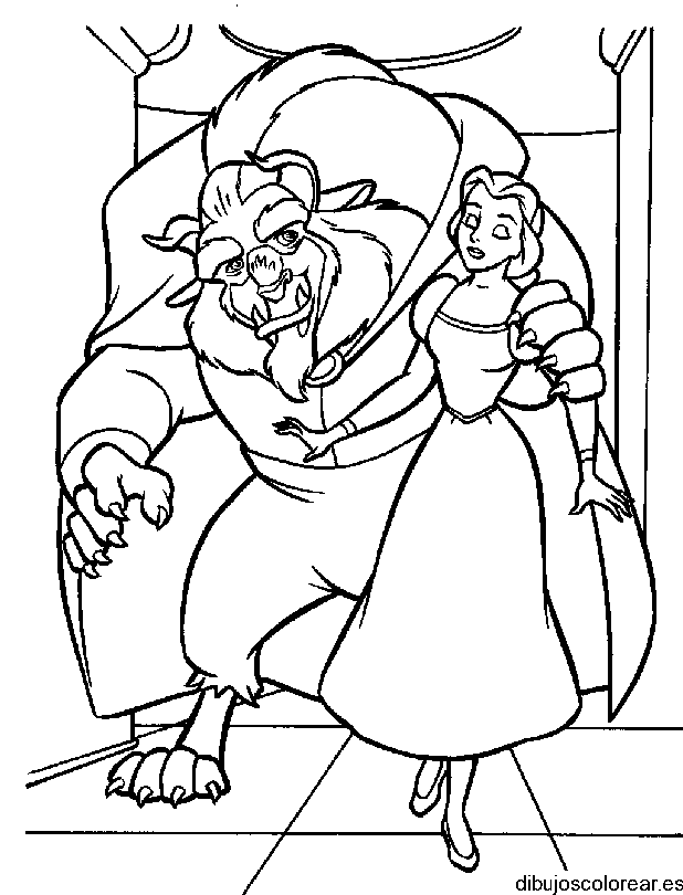 Dibujo de Bella y Bestia paseando para colorear