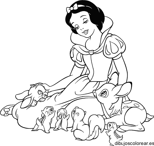 Dibujo de Blanca Nieves en el bosque para colorear