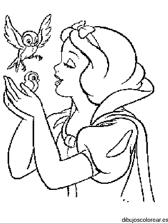 Dibujo de Blancanieves con pájaros para colorear
