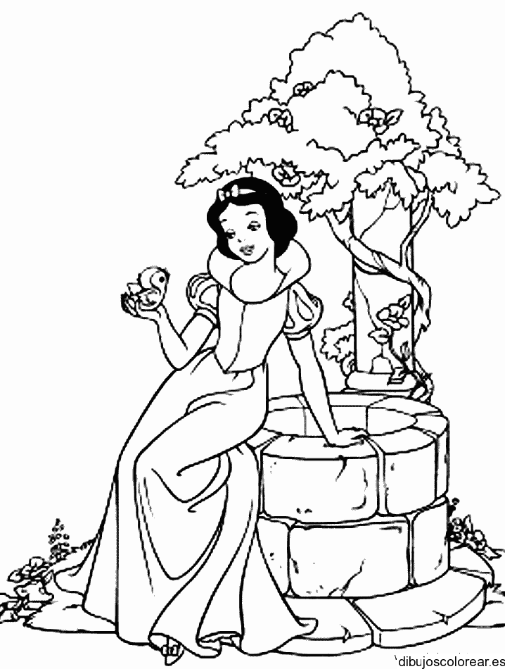 Dibujo de Blancanieves en un pozo para colorear
