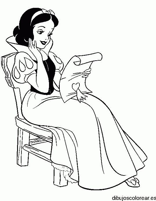 Dibujo de Blancanieves leyendo una carta para colorear