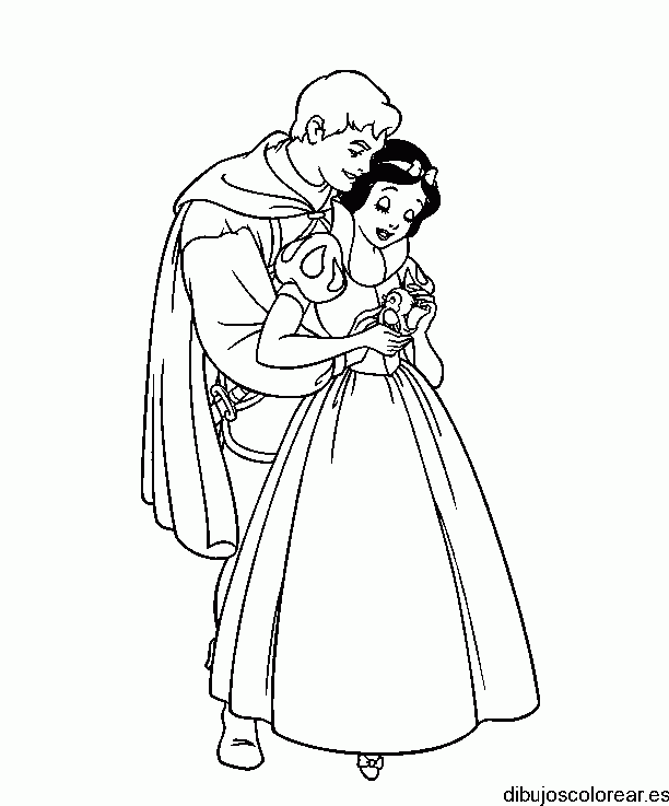 Dibujo de Blancanieves y el Principe abrazados para colorear