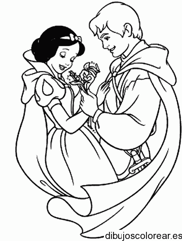 Dibujo de Blancanieves y el principe con flores para colorear