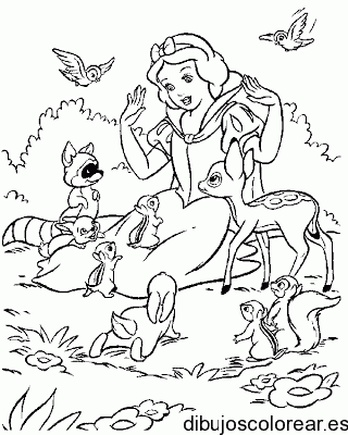 Dibujo de Blancanieves y sus amiguitos para colorear