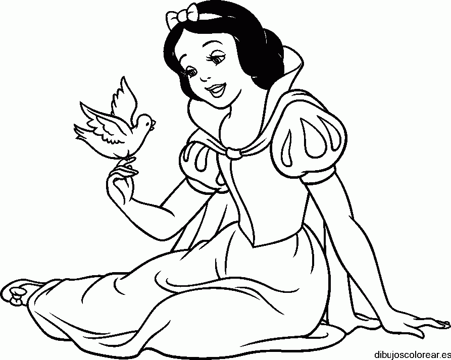 Dibujo de Blancanieves y un pájaro para colorear
