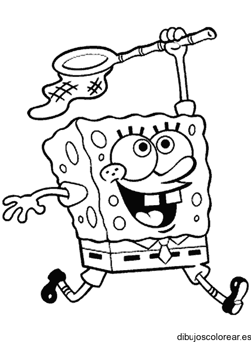 Dibujo de Bob Esponja cazando mariposas para colorear