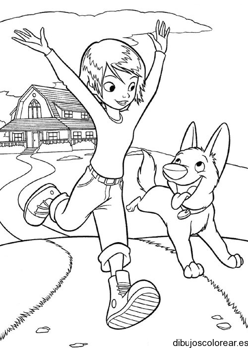Dibujo de Bolt y una niña para colorear