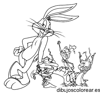 Dibujo de Bugs Bunny y unos aliens para colorear
