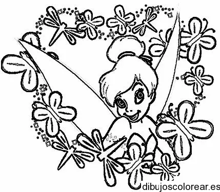 Dibujo de Campanita entre flores para colorear