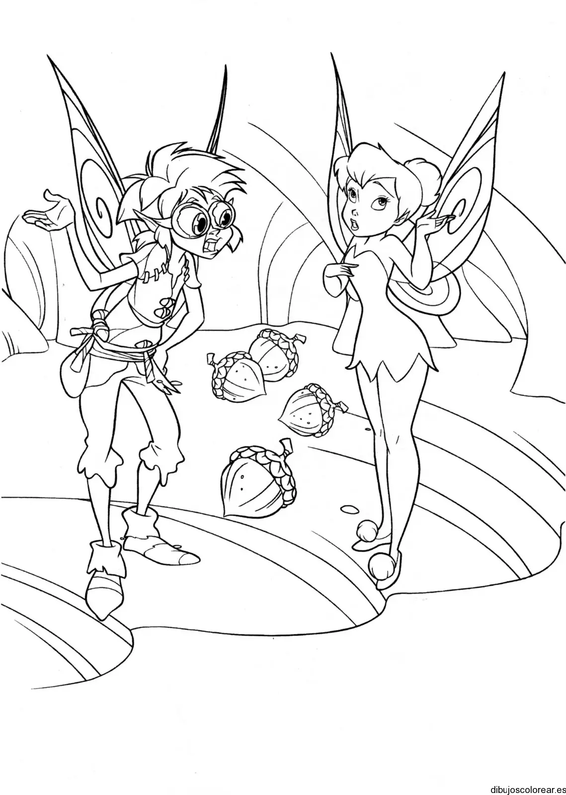 Dibujo de Campanita y un duende para colorear