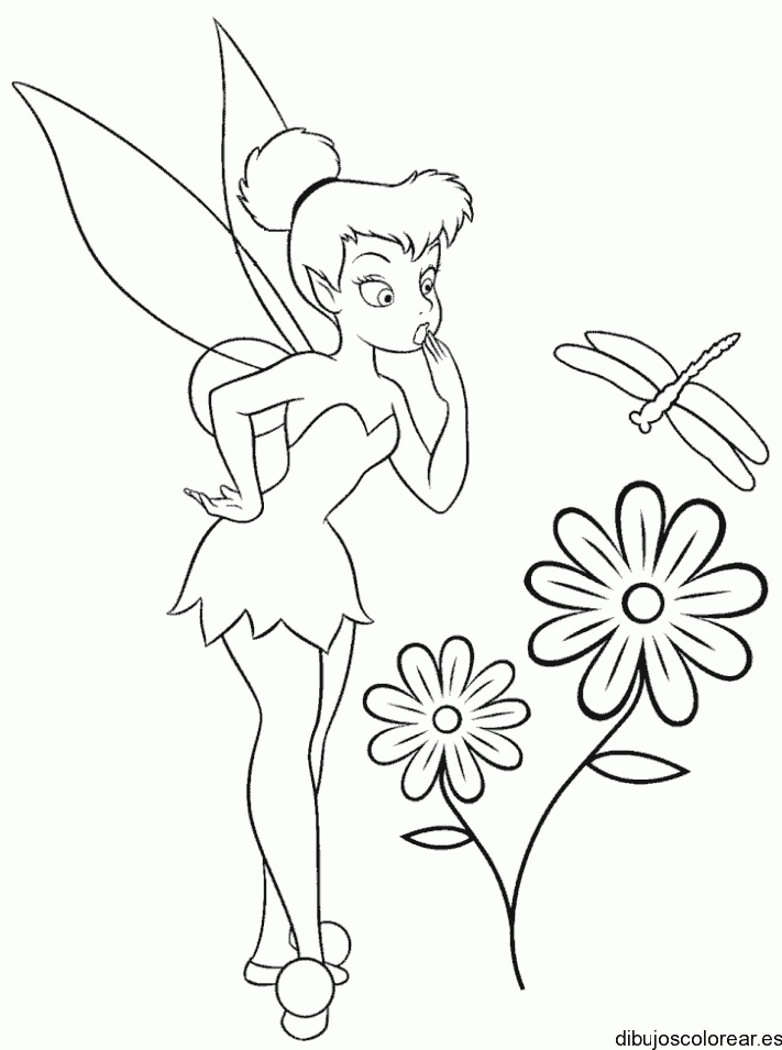 Dibujo de Campanita y una libélula para colorear