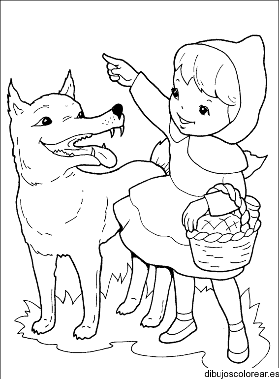 Dibujo de Caperucita Roja y el lobo para colorear