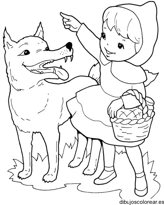 Dibujo de Caperucita roja y el lobo para colorear