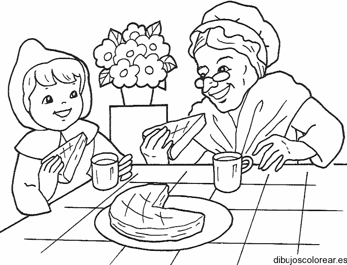 Dibujo de Caperucita y la abuelita para colorear