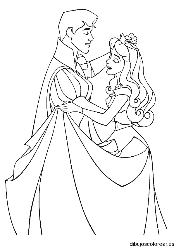 Dibujo de Aurora con su príncipe para colorear
