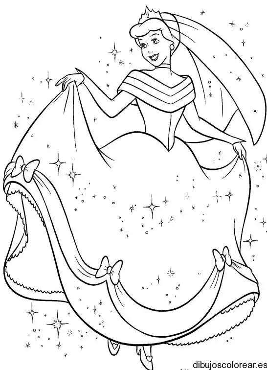 Dibujo de Cenicienta bailando feliz para colorear