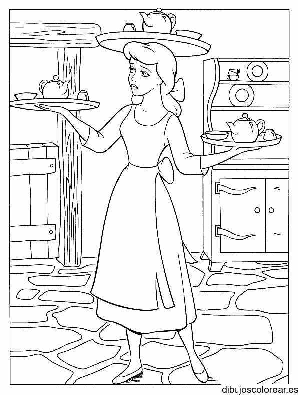 Dibujo de Cenicienta con la vajilla para colorear
