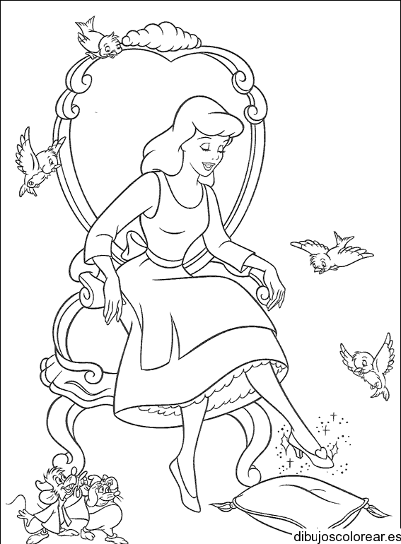Dibujo de Cenicienta con la zapatilla de cristal para colorear