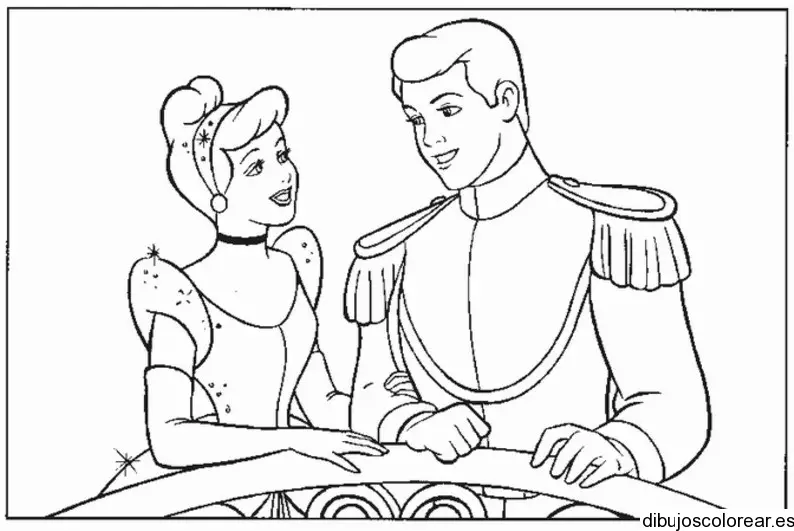 Dibujo de Cenicienta con su príncipe para colorear