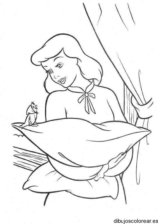 Dibujo de Cenicienta con una almohada para colorear