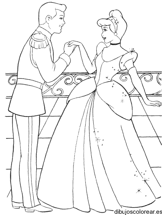 Dibujo de Cenicienta conociendo al príncipe para colorear