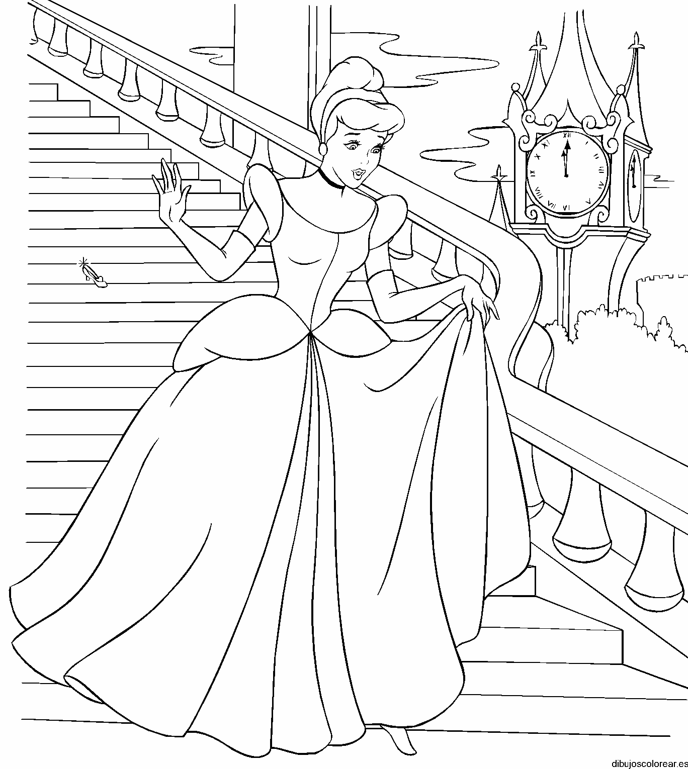Dibujo de Cenicienta dejando su zapato para colorear