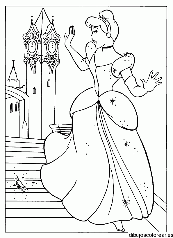Dibujo de Cenicienta huyendo del palacio para colorear