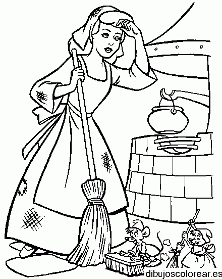 Dibujo de Cenicienta limpiando para colorear