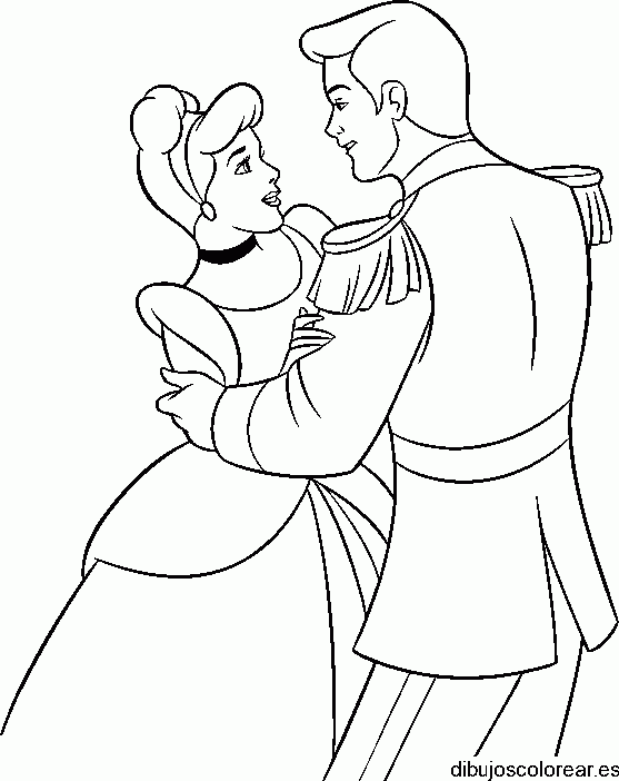 Dibujo de Cenicienta sonriendo al principe para colorear