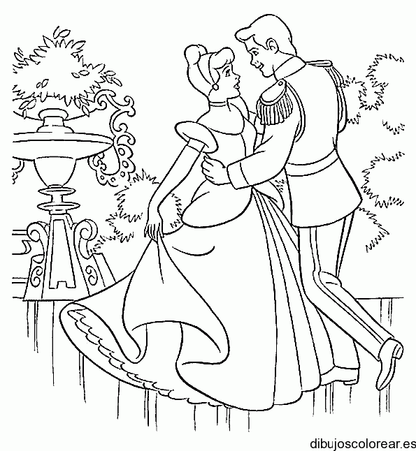 Dibujo de Cenicienta y el Principe bailando para colorear
